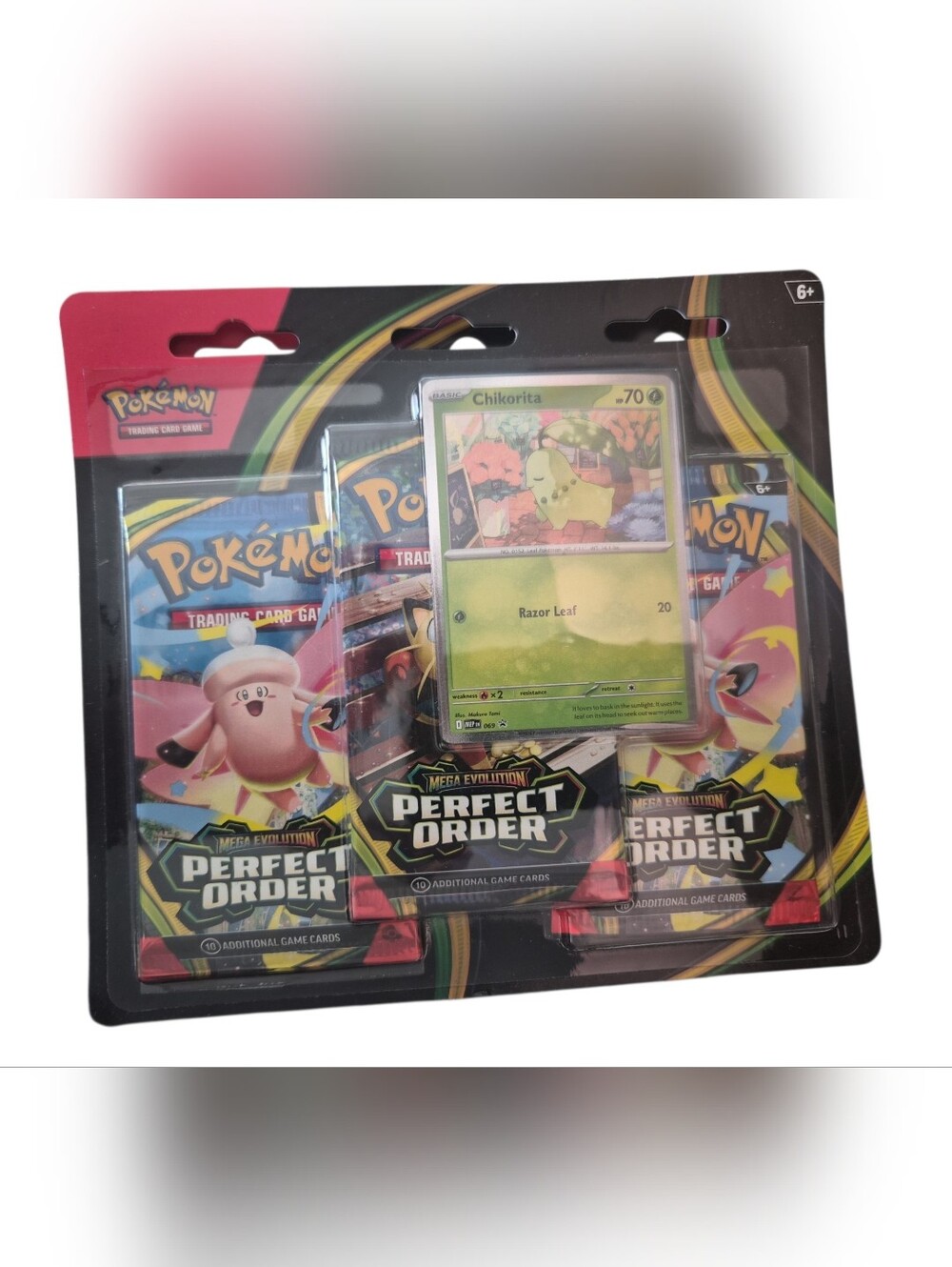 Pokemon Trading Card Pack Set with Green Chikorita Card and Pink Pokemon Art